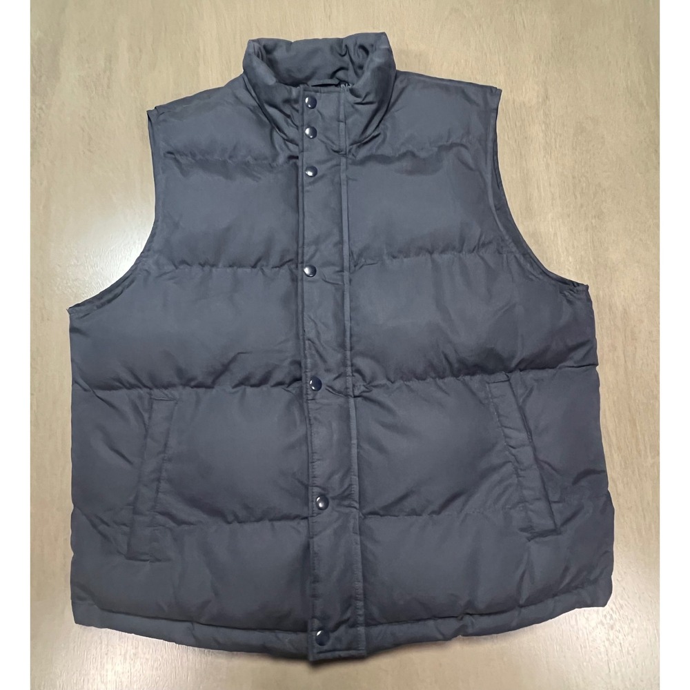St Johns Bay Mens Puffer Vest Large Navy Blue Quilted Insulated Full Zip Snap